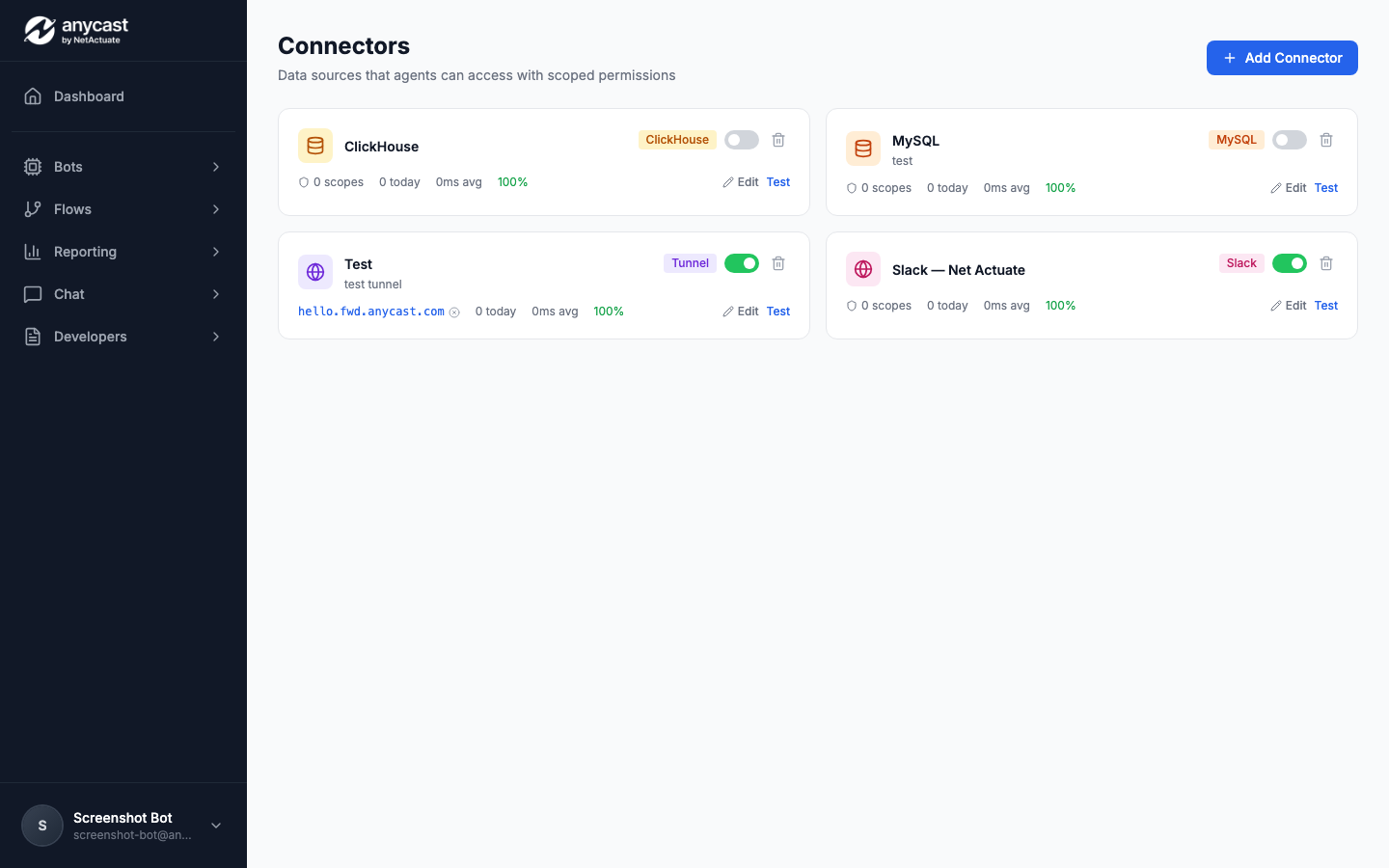 Connector configuration panel with scope permissions