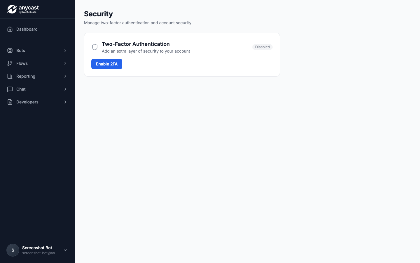 Security settings panel